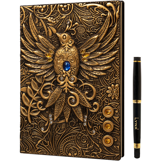 3D Faux-Leather Notebook / Journal - Gold Phoenix