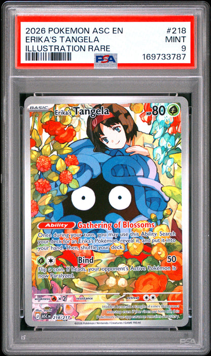 2026 Pokemon Asc En-Ascended Heroes 218 Erika's Tangela Illustration Rare - PSA 9