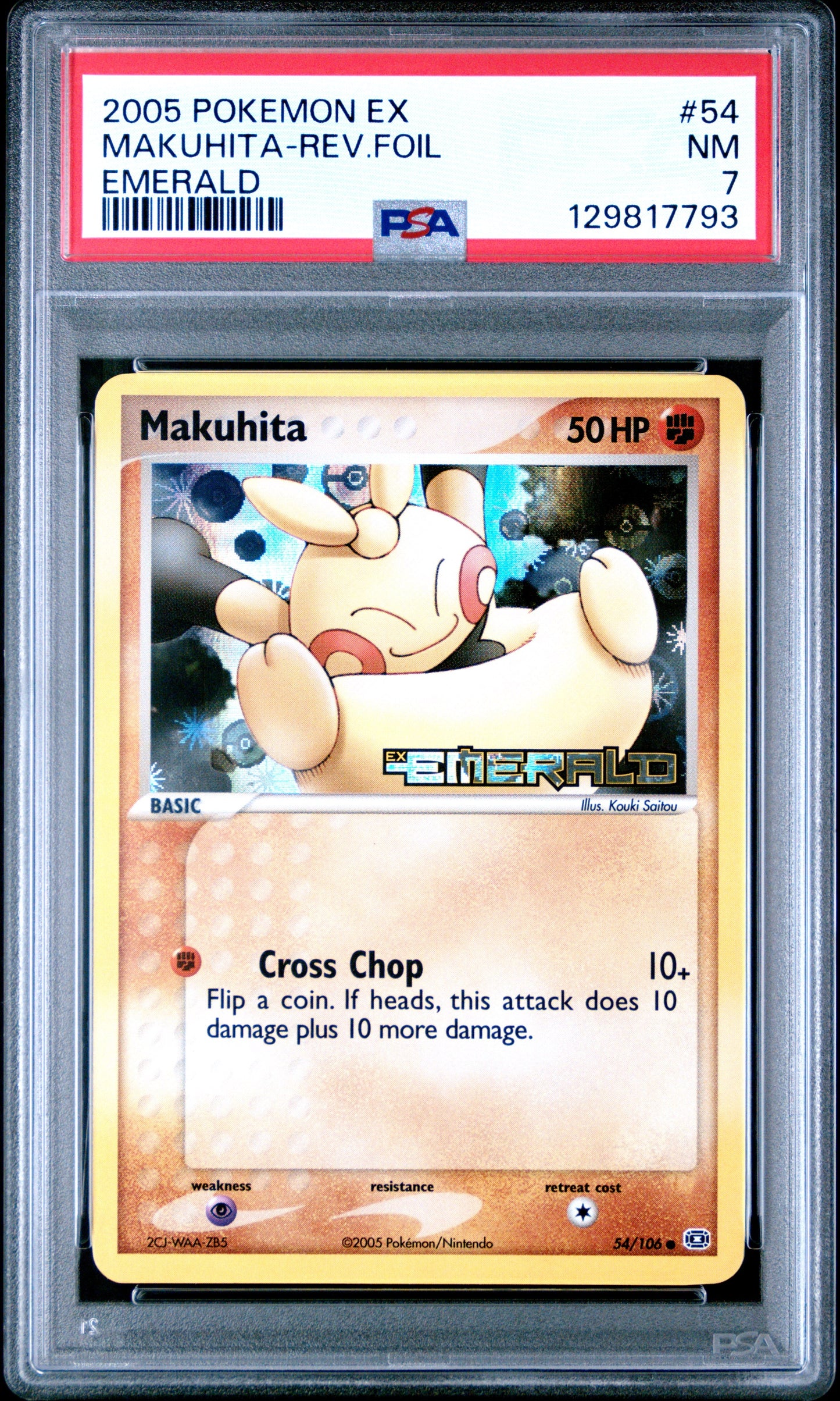 2005 Pokemon Ex Emerald 54 Makuhita-Rev.Foil Emerald - PSA 7