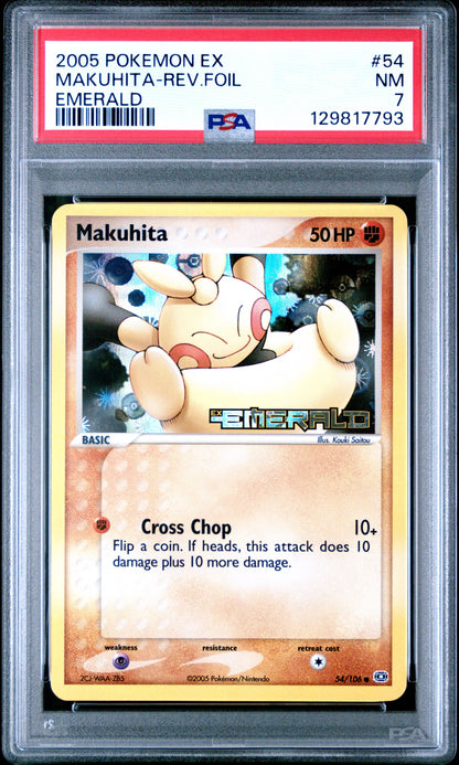 2005 Pokemon Ex Emerald 54 Makuhita-Rev.Foil Emerald - PSA 7