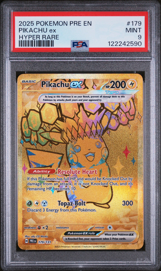 2025 Pokemon Pre En-Prismatic Evolutions 179 Pikachu Ex Hyper Rare - PSA 9