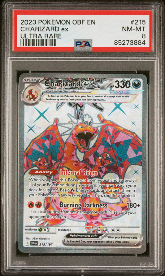 2023 Pokemon Obf En-Obsidian Flames 215 Charizard Ex Ultra Rare - PSA 8