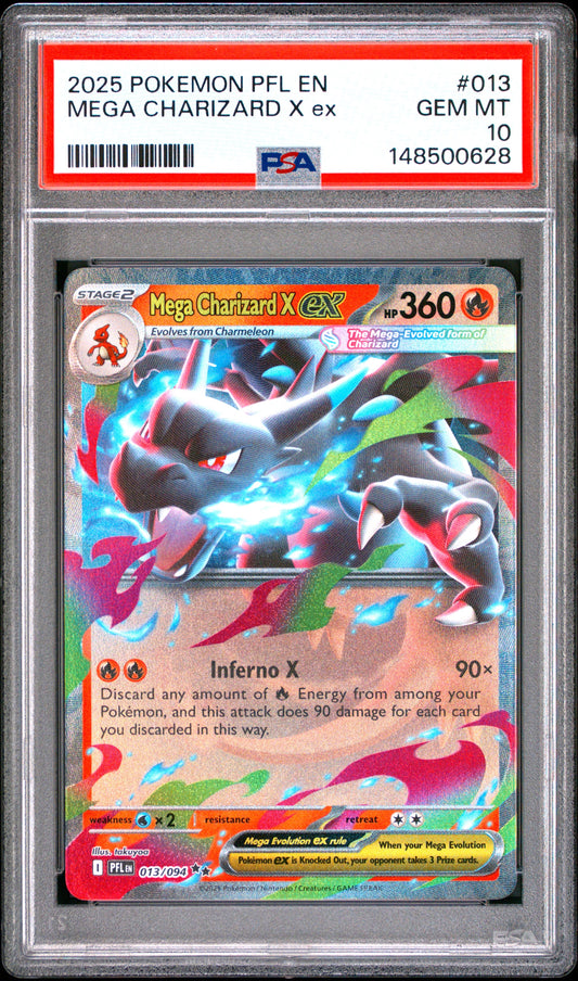 2025 Pokemon Pfl En-Phantasmal Flames 013 Mega Charizard X Ex - PSA 10
