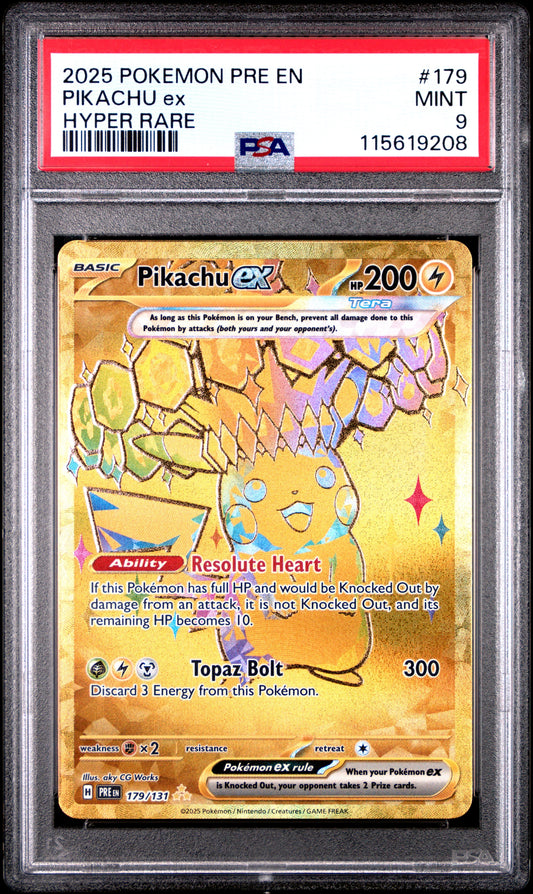 2025 Pokemon Pre En-Prismatic Evolutions 179 Pikachu Ex Hyper Rare - PSA 9