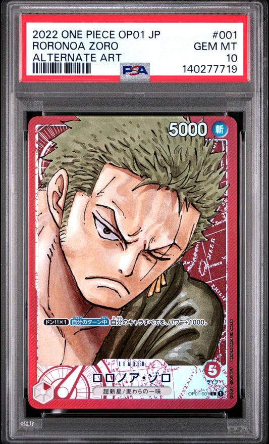 2022 One Piece Japanese Op01-Romance Dawn 001 Roronoa Zoro Alternate Art  - PSA 10