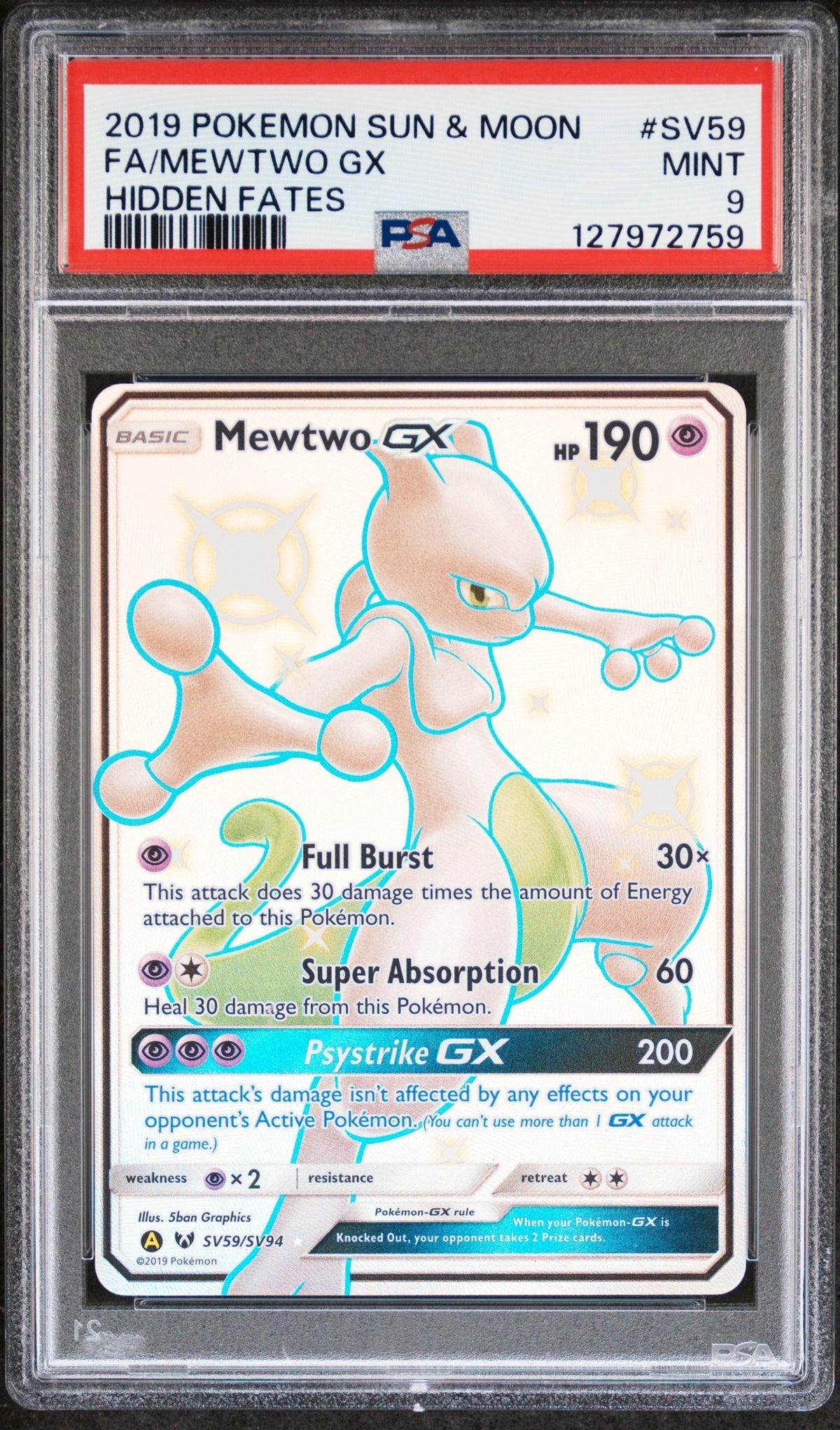 2019 Pokemon Sun & Moon Hidden Fates Sv59 Fa/Mewtwo Gx Hidden Fates ...