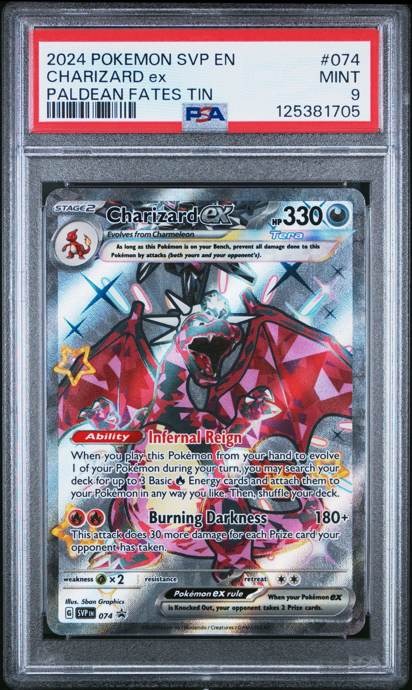 2024 Pokemon Svp En-Sv Black Star Promo 074 Charizard Ex Paldean Fates Tin - PSA 9