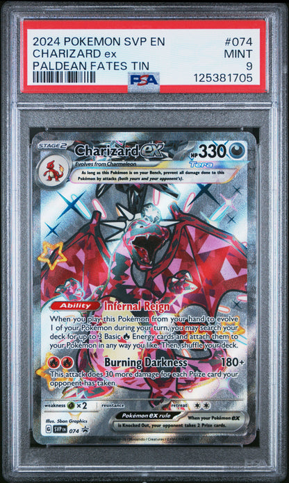 2024 Pokemon Svp En-Sv Black Star Promo 074 Charizard Ex Paldean Fates Tin - PSA 9