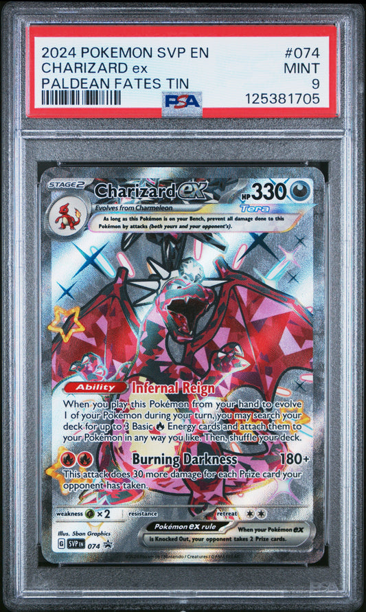 2024 Pokemon Svp En-Sv Black Star Promo 074 Charizard Ex Paldean Fates Tin - PSA 9