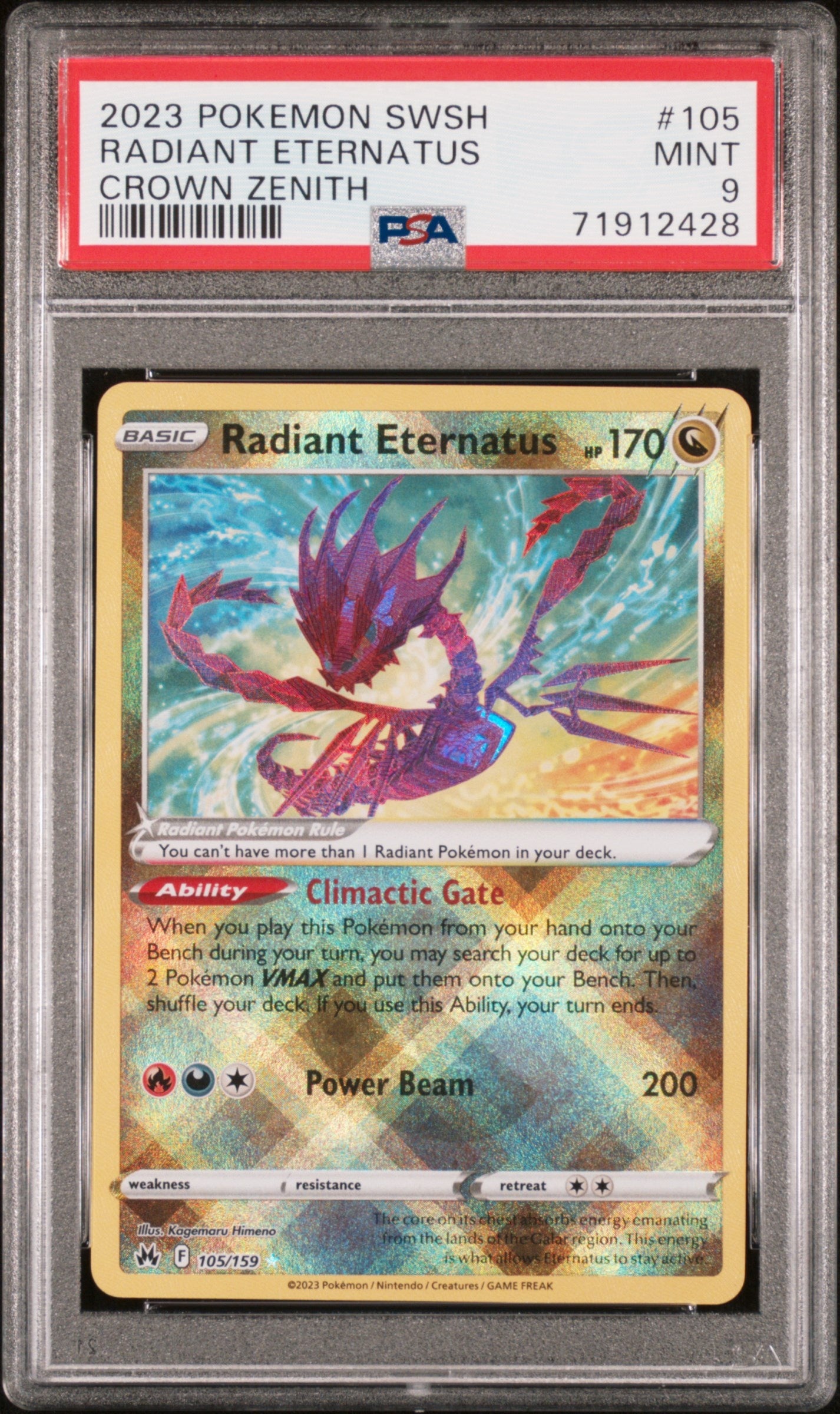 2023 Pokemon Sword And Shield Crown Zenith 105 Radiant Eternatus Crown Zenith - PSA 9