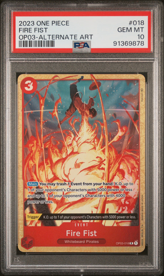 2023 One Piece Op03-Pillars Of Strength 018 Fire Fist Alternate Art - PSA 10