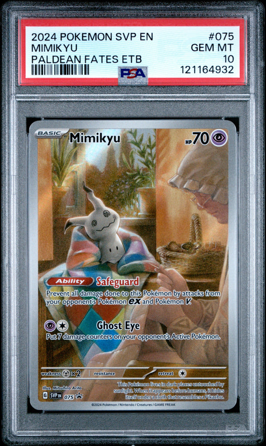 2024 Pokemon Svp En-Sv Black Star Promo 075 Mimikyu Paldean Fates ETB - PSA 10