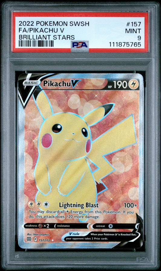 2022 Pokemon Sword & Shield Brilliant Stars 157 Pikachu V - PSA 9