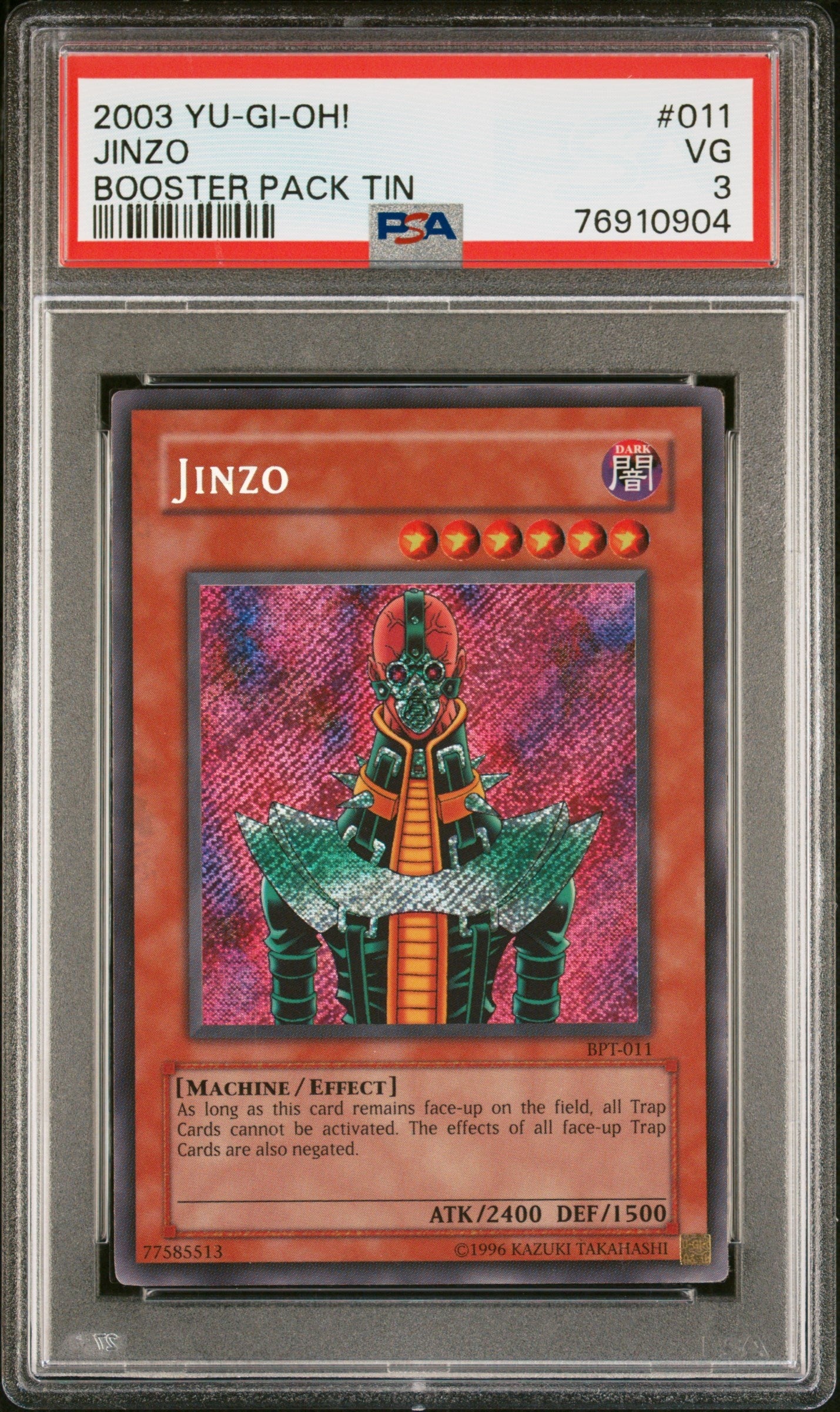 2003 Yu-Gi-Oh! Booster Pack Tin 011 Jinzo Booster Pack Tin - PSA 3
