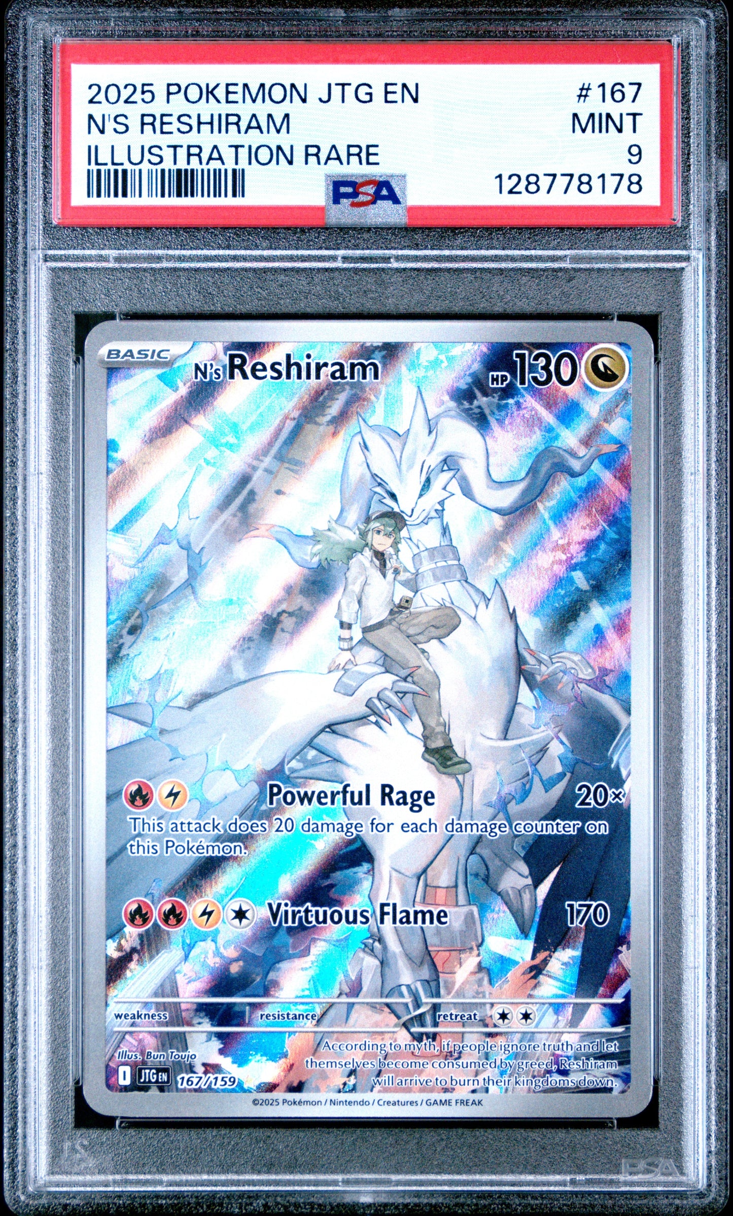 2025 Pokemon Jtg En-Journey Together 167 N's Reshiram Illustration Rare - PSA 9
