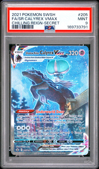 2021 Pokemon Sword & Shield Chilling Reign 205 Fa/Sr Calyrex Vmax Chilling Reign-Secret - PSA 9