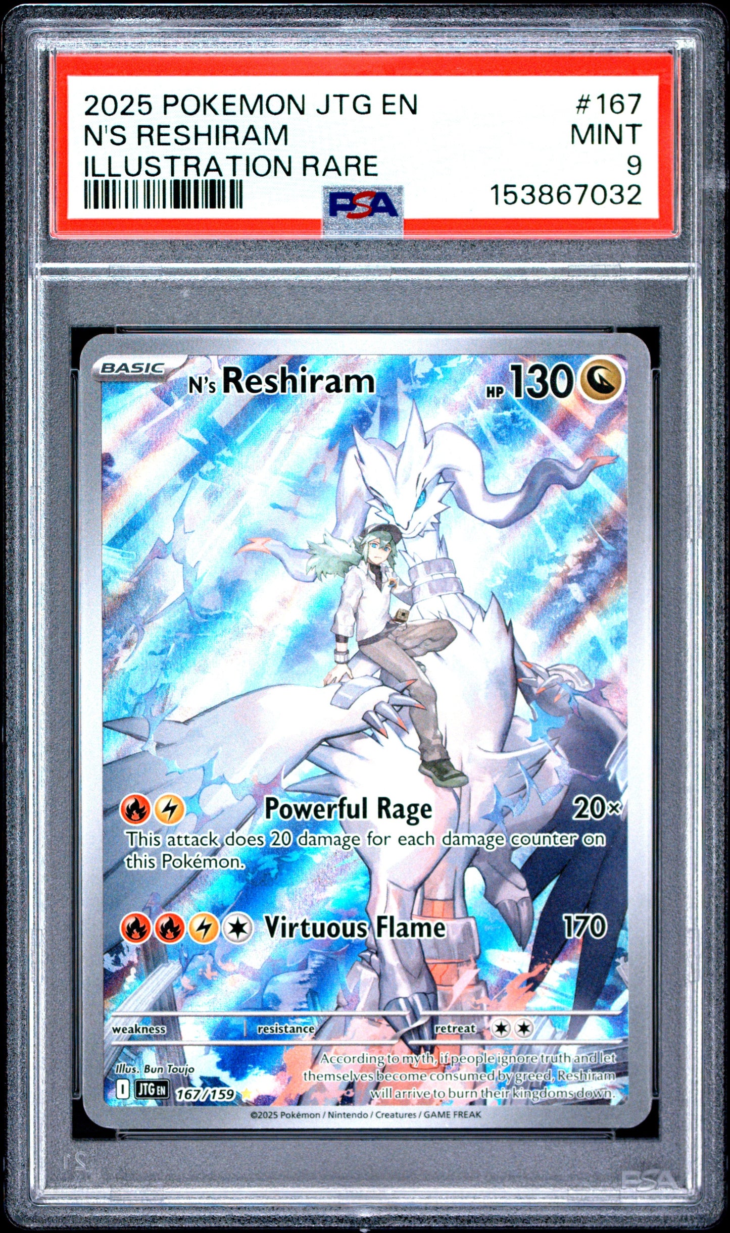 2025 Pokemon Jtg En-Journey Together 167 N's Reshiram Illustration Rare - PSA 9