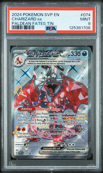 2024 Pokemon Svp En-Sv Black Star Promo 074 Charizard Ex Paldean Fates Tin - PSA 9