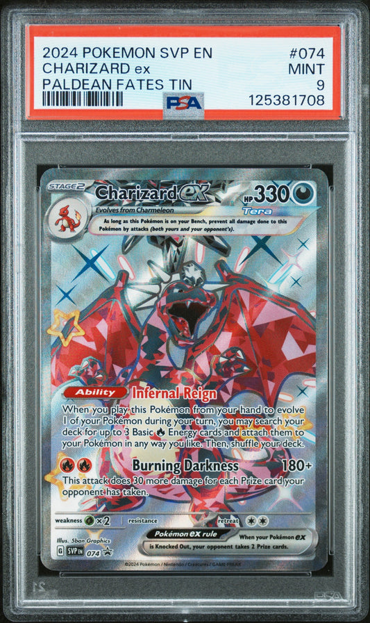 2024 Pokemon Svp En-Sv Black Star Promo 074 Charizard Ex Paldean Fates Tin - PSA 9