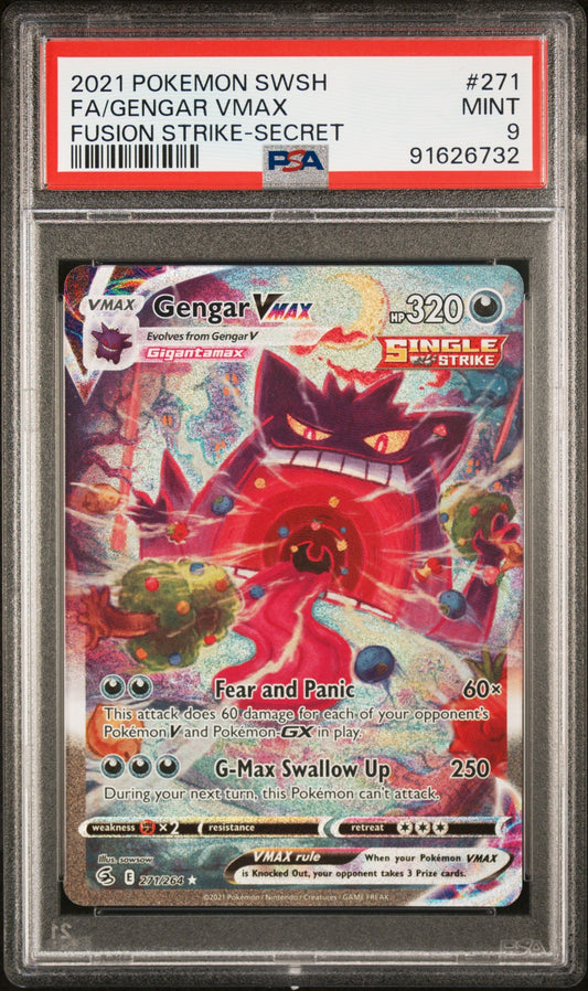 2021 Pokemon Sword & Shield Fusion Strike 271 Fa/Gengar Vmax Fusion Strike-Secret - PSA 9