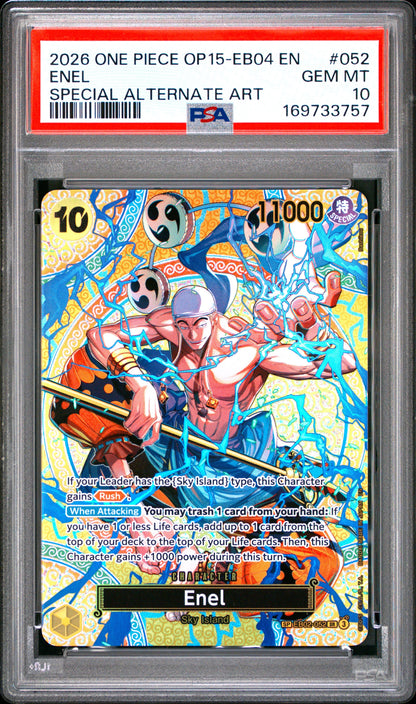 2026 One Piece Op15-Eb04-Adventure On Kami's Island 052 Enel Special Alternate Art - PSA 10