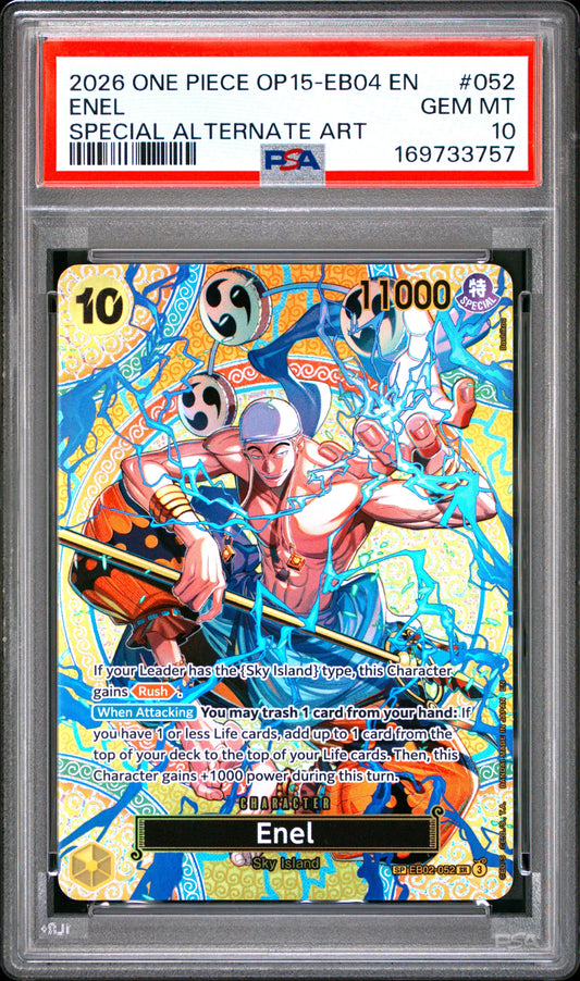 2026 One Piece Op15-Eb04-Adventure On Kami's Island 052 Enel Special Alternate Art - PSA 10