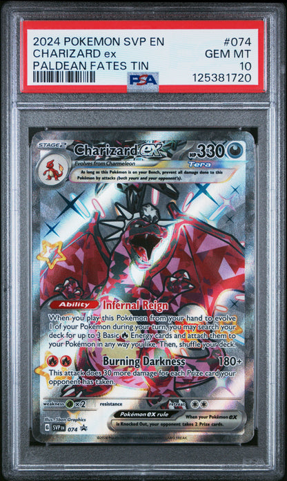2024 Pokemon Svp En-Sv Black Star Promo 074 Charizard Ex Paldean Fates Tin - PSA 10