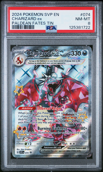 2024 Pokemon Svp En-Sv Black Star Promo 074 Charizard Ex Paldean Fates Tin - PSA 8