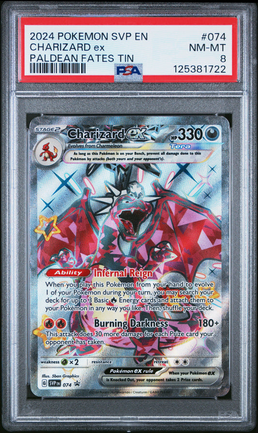 2024 Pokemon Svp En-Sv Black Star Promo 074 Charizard Ex Paldean Fates Tin - PSA 8