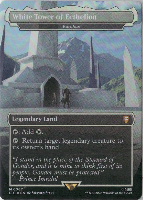 Scan Image | White Tower of Ecthelion - Karakas (Borderless) (Surge Foil) - Commander: The Lord of the Rings: Tales of Middle-earth | [BA56D792]