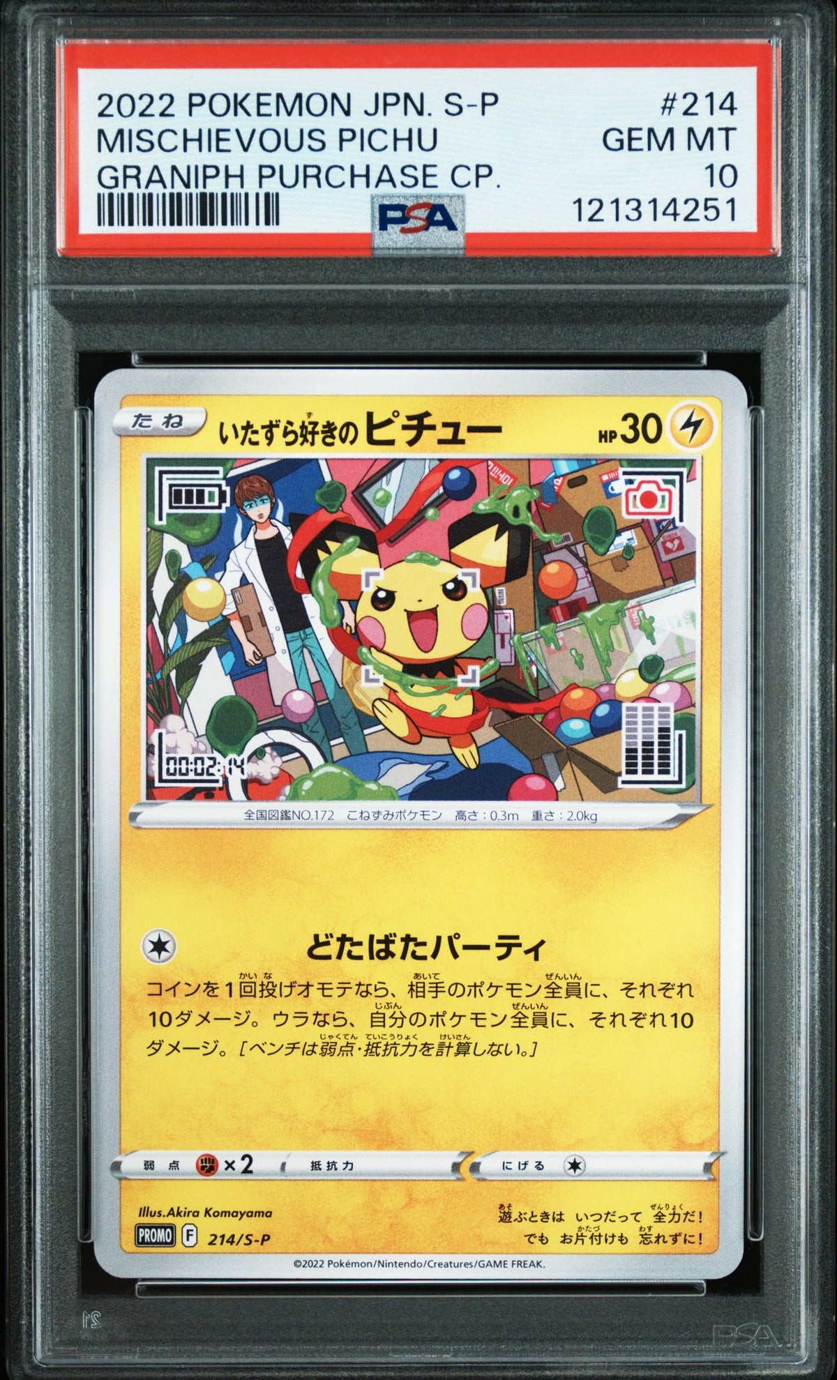 2022 Pokemon Japanese S Promo 214 Mischievous Pichu Graniph Purchase Cp. - PSA 10