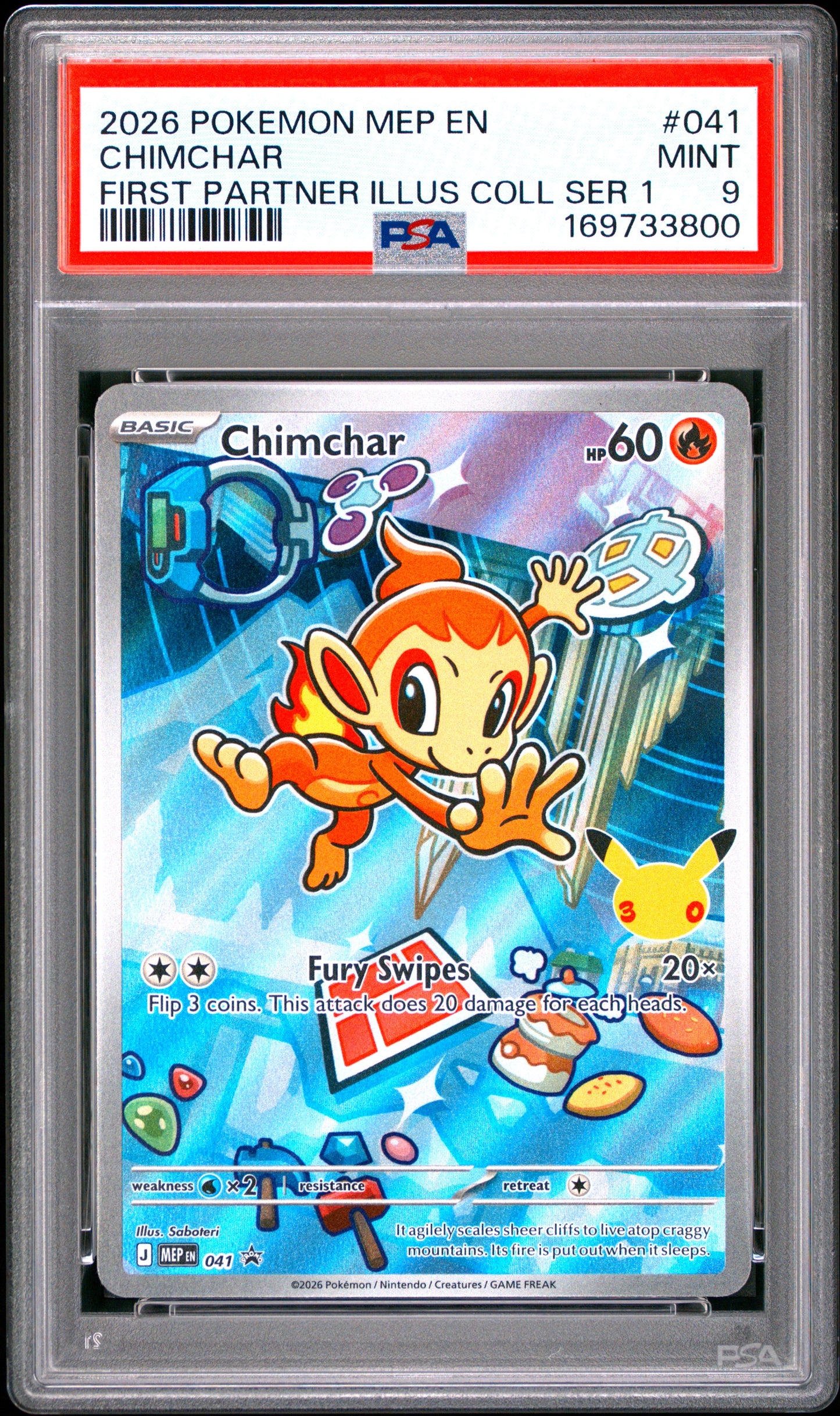 2026 Pokemon Mep En-Me Black Star Promo 041 Chimchar First Partner Illus Coll Ser 1 - PSA 9