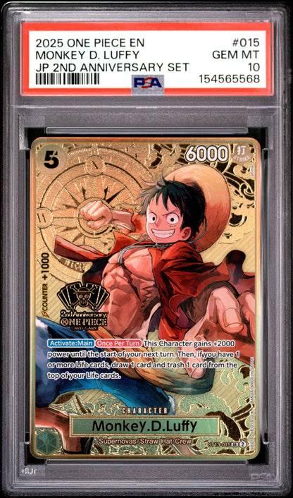 2025 One Piece Japanese 2nd Anniversary Set 015 Monkey.D.Luffy - PSA 10