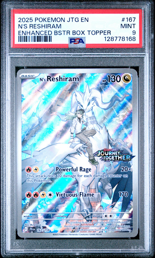 2025 Pokemon Jtg En-Journey Together 167 N's Reshiram Enhanced Bstr Box Topper - PSA 9