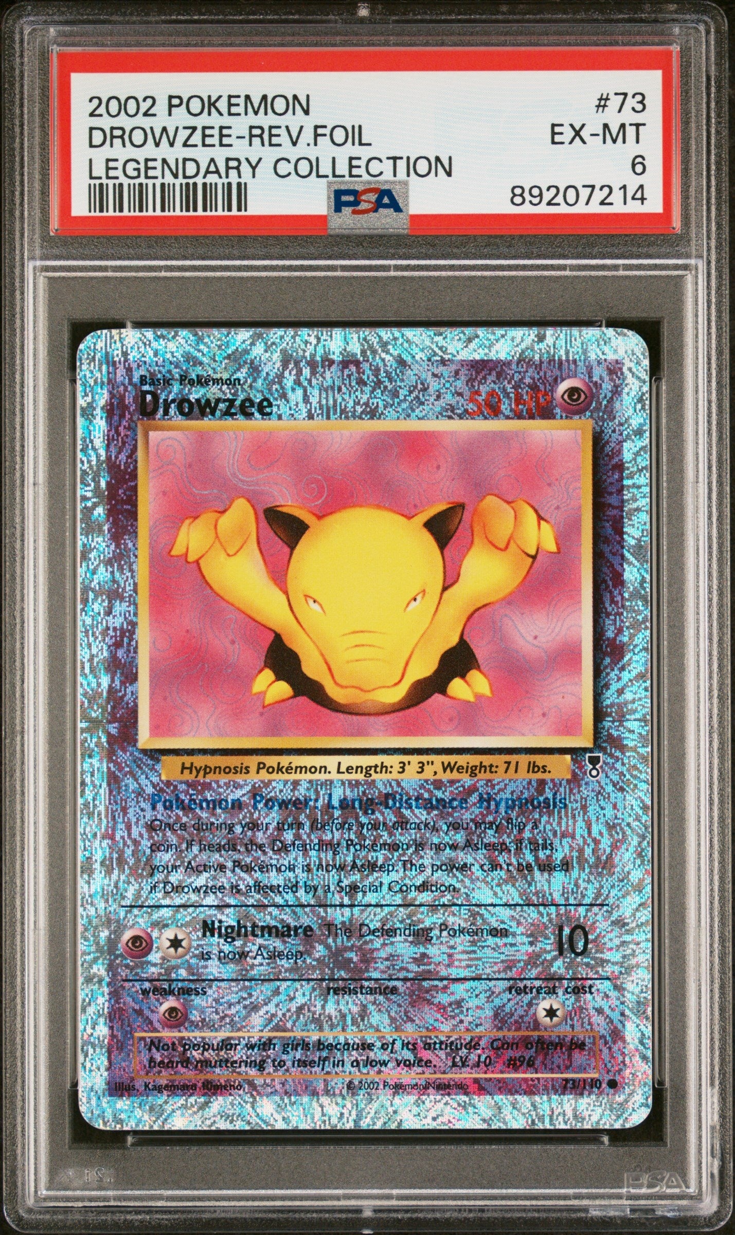 2002 Pokemon Legendary Collection 73 Drowzee-Rev.Foil - PSA 6