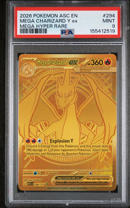 2026 Pokemon Asc En-Ascended Heroes 294 Mega Charizard Y Ex Mega Hyper Rare - PSA 9