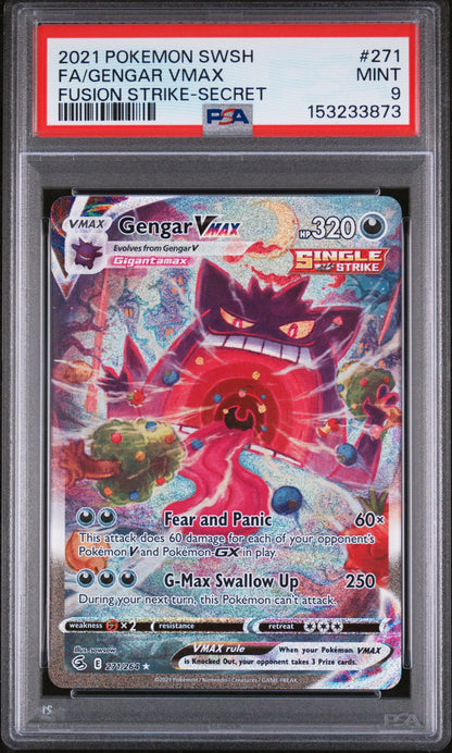 2021 Pokemon Sword & Shield Fusion Strike 271 Fa/Gengar Vmax Fusion Strike-Secret - PSA 9