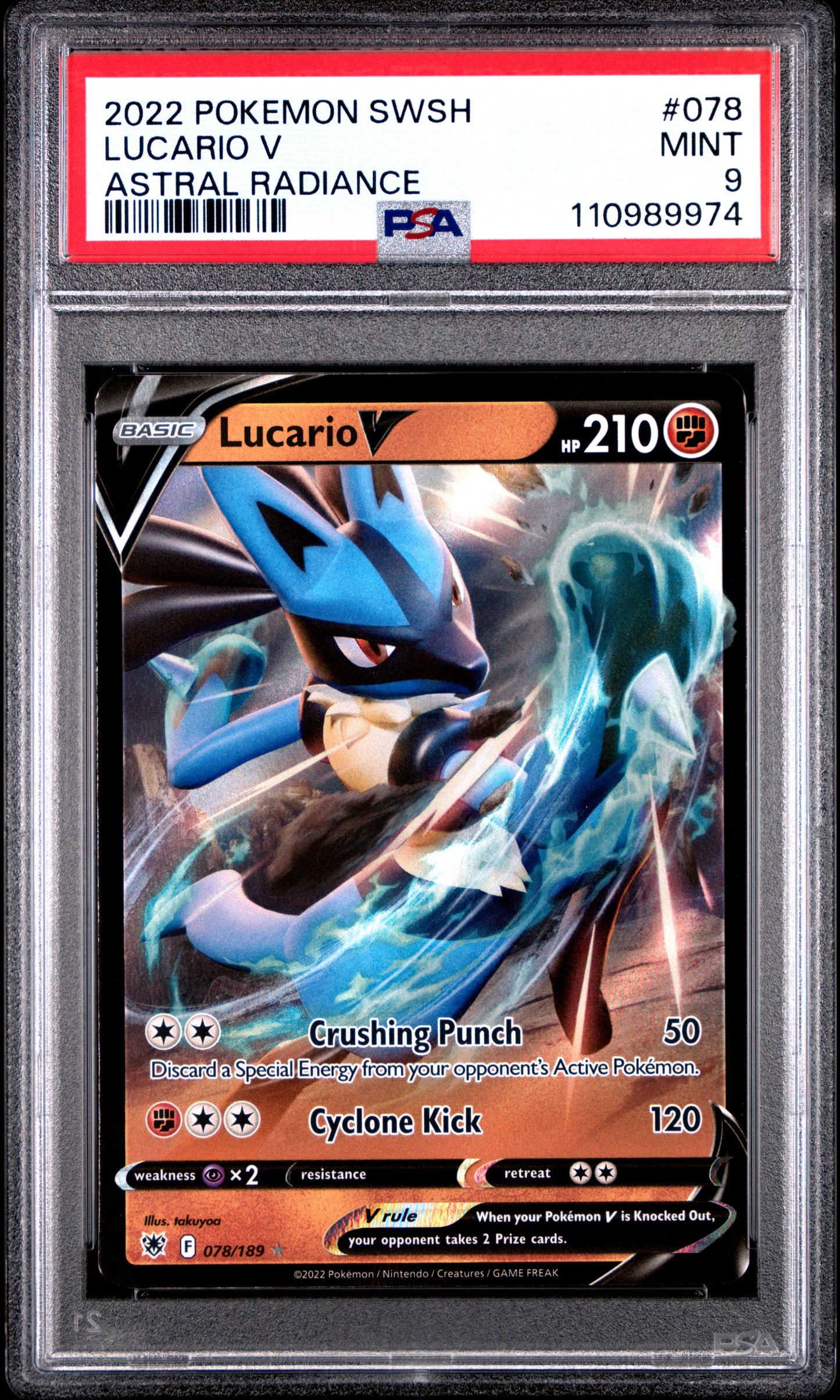 2022 Pokemon Sword & Shield - Astral Radiance - Lucario V - 078 - PSA 9