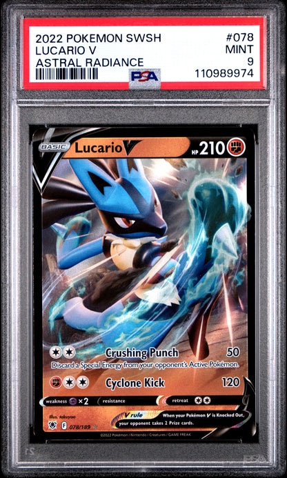 2022 Pokemon Sword & Shield - Astral Radiance - Lucario V - 078 - PSA 9