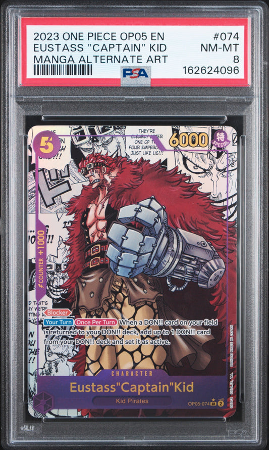 2023 One Piece Op05-Awakening Of The New Era 074 Eustass "Captain" Kid Manga Alternate Art - PSA 8