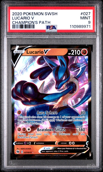 2020 Pokemon Sword & Shield - Champion's Path - Lucario V - 027 - PSA 9
