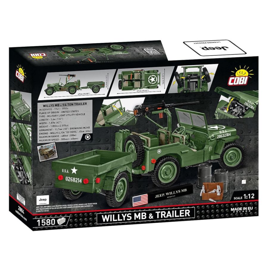 WW2 - Willys MB + Trailer Exclusive (1580 Pcs)