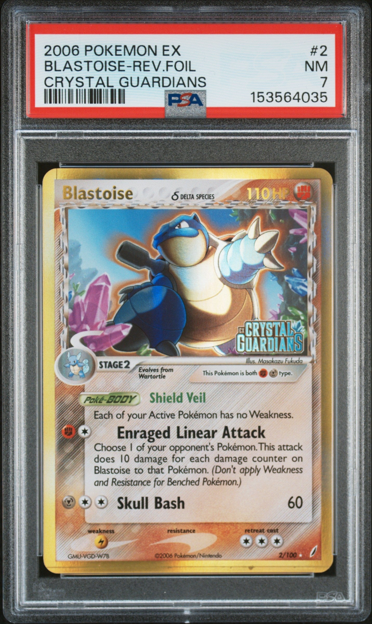 2006 Pokemon Ex Crystal Guardians 2 Blastoise-Rev.Foil Crystal Guardians - PSA 7