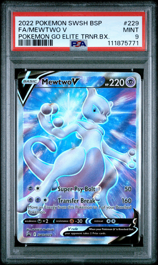 2022 Pokemon Swsh Black Star Promo 229 Mewtwo V Pokemon Go Elite Trnr.Bx. - PSA 9