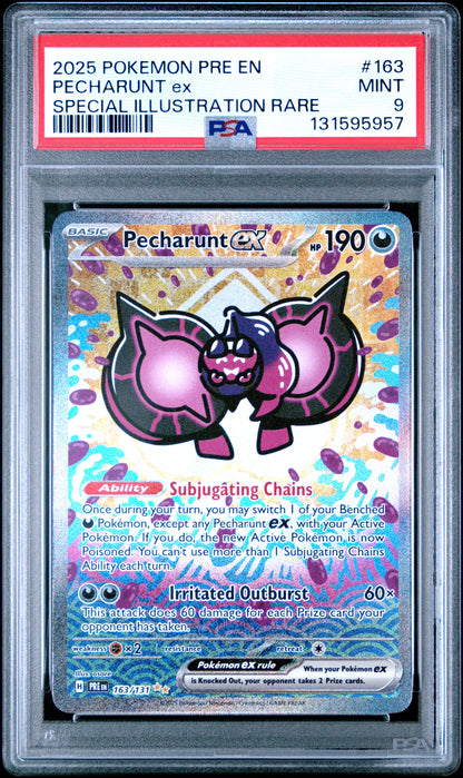 2025 Pokemon Pre En-Prismatic Evolutions 163 Pecharunt Ex Special Illustration Rare - PSA 9