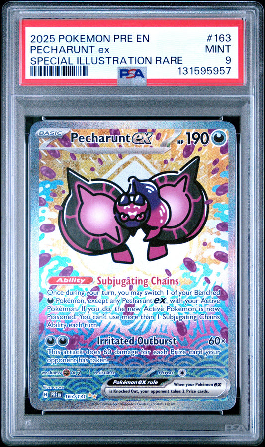 2025 Pokemon Pre En-Prismatic Evolutions 163 Pecharunt Ex Special Illustration Rare - PSA 9