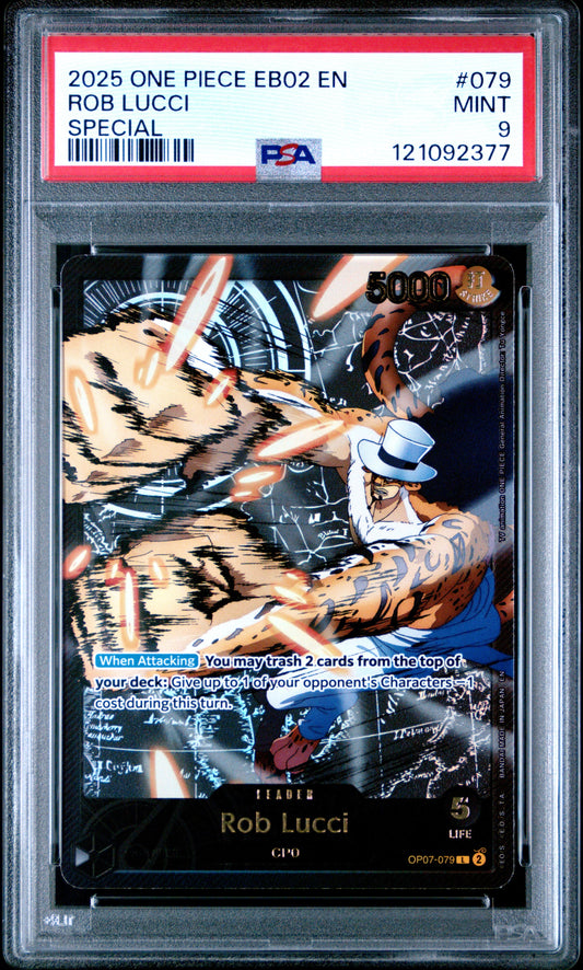 2025 One Piece Eb02-Extra Booster -Anime 25Th Collection- 079 Rob Lucci Special - PSA 9