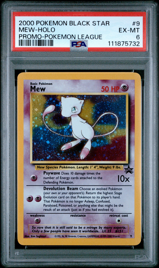 2000 Pokemon Promo Black Star 9 Mew-Holo Pokemon League - PSA 6
