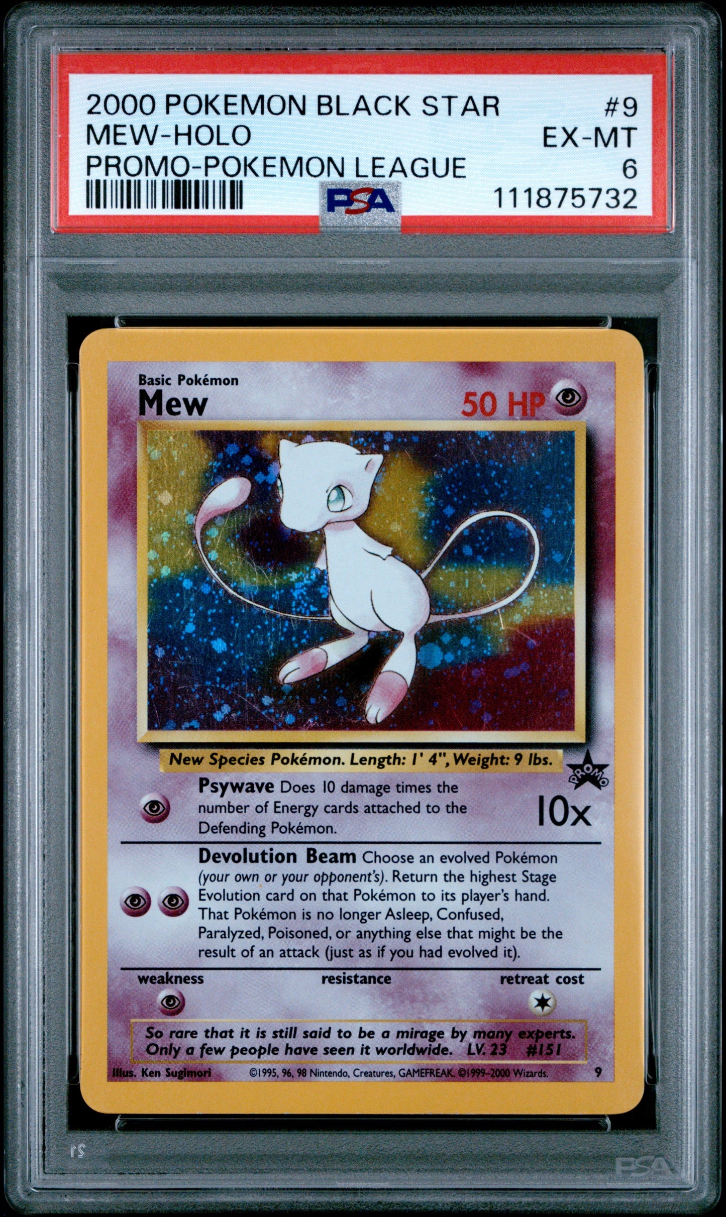 2000 Pokemon Promo Black Star 9 Mew-Holo Pokemon League - PSA 6