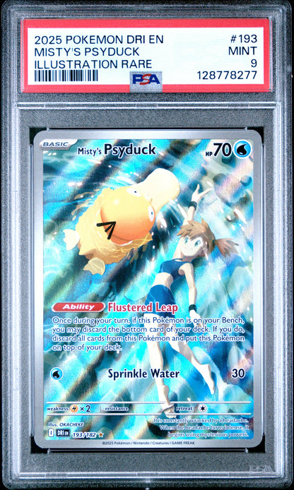 2025 Pokemon Dri En-Destined Rivals 193 Misty's  Psyduck Illustration Rare - PSA 9
